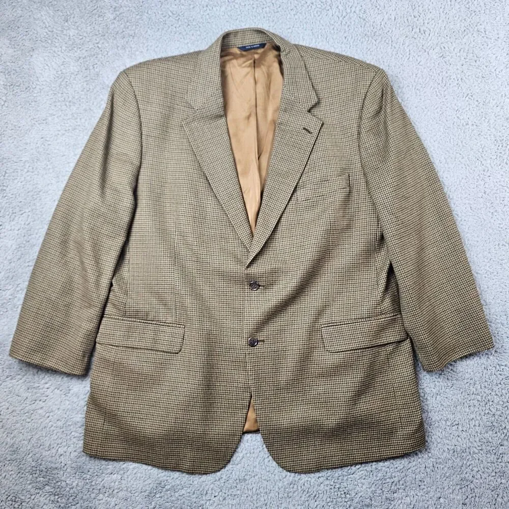 Brooks Brothers Blazer Sport Mens 46R Tan Houndstooth Wool Cashmere Coat Jacket